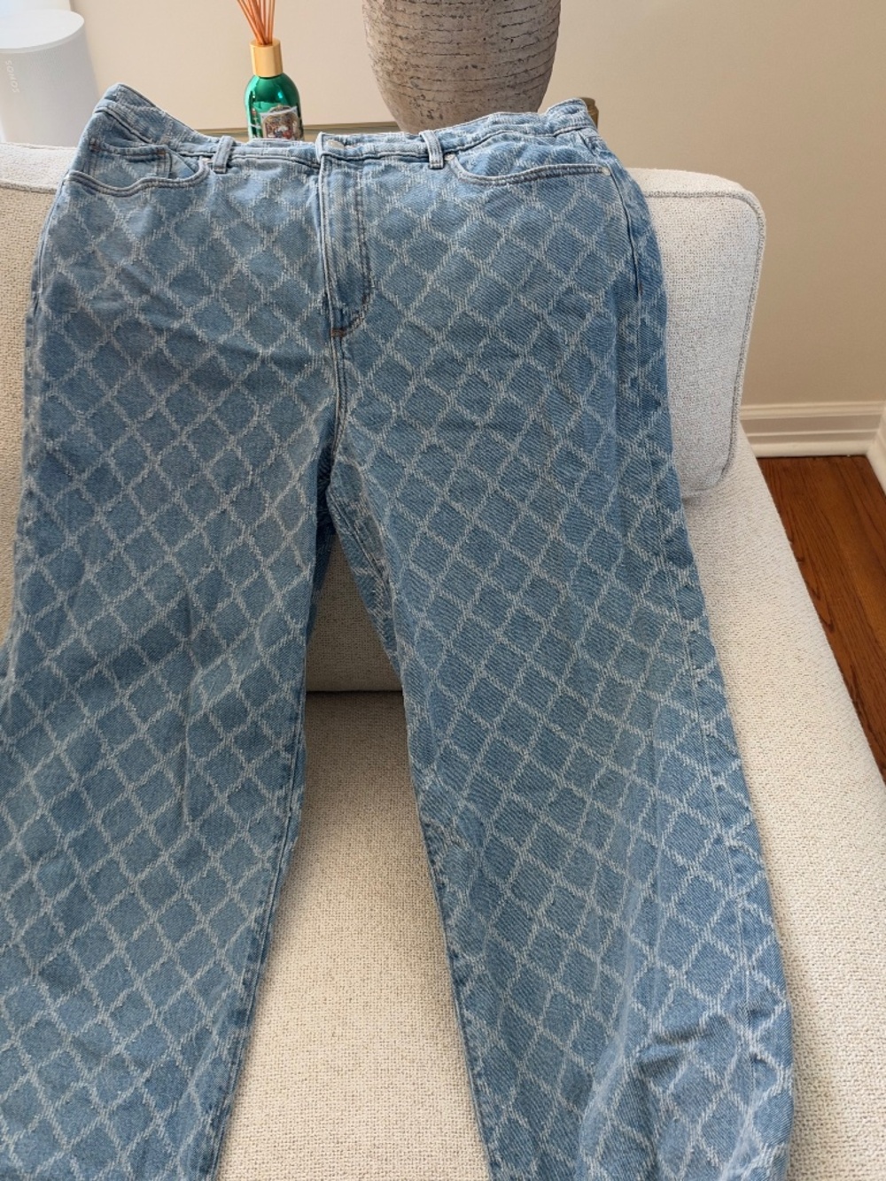 LOFT size 12/31 diamond patterned wide-legged jeans.